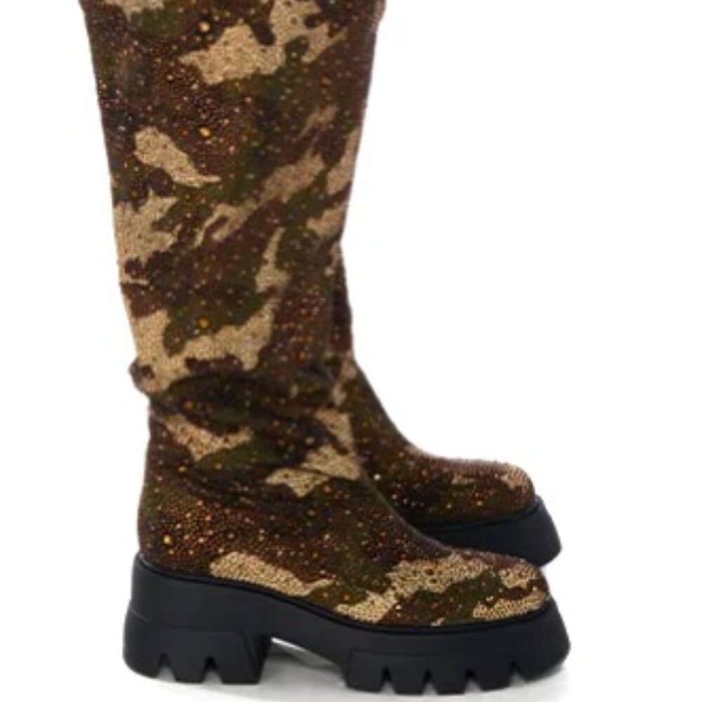 Callie Lives MIZ Azalea Wang PopOut Rhinestone Camo Chap Flat ThighHigh Boot 8.5 - Picture 3 of 8